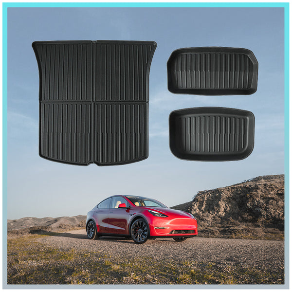 Tesla Model Y TPE All-Weather Front and Rear Trunk Mats - 3PCS Set