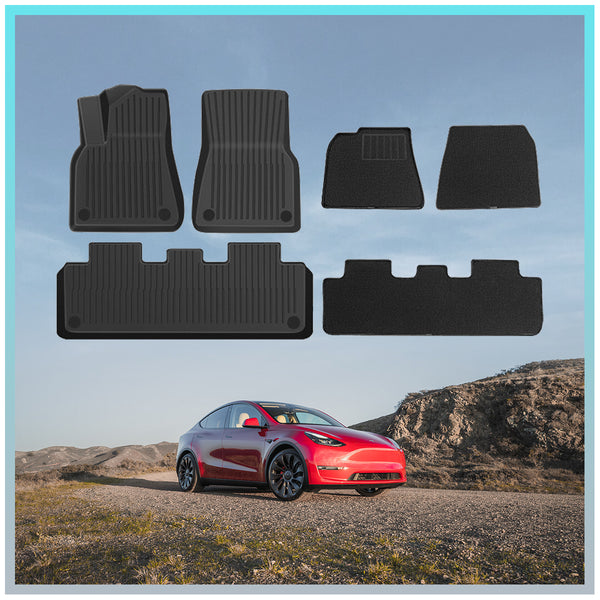 Tesla Model Y Dual Layer TPE with Carpet Premium Floor Mats - 6PCS Set